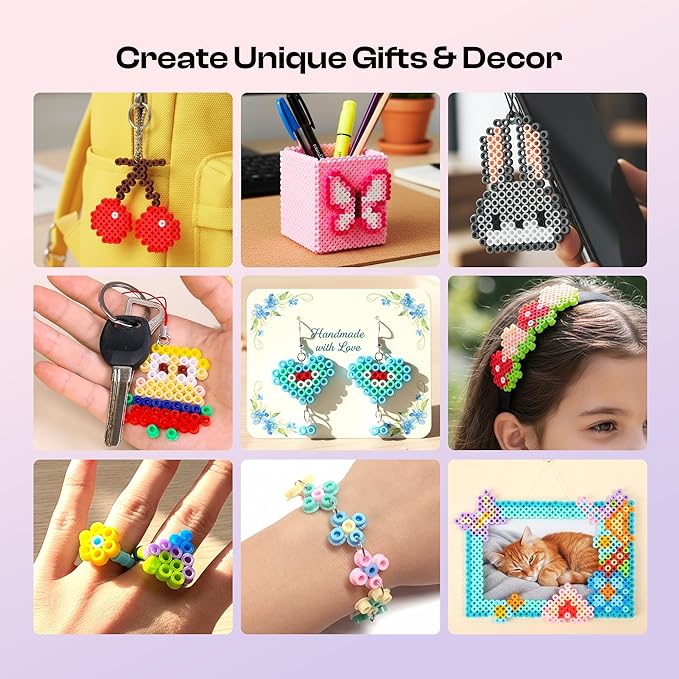 Caydo Fuse Beads Kit with Fuse Bead Pen, Design App & 200+ Patterns for Beginners, 10500PCS 36 Colors 5mm for Girl Holiday Home DIY Decor Creative Projects