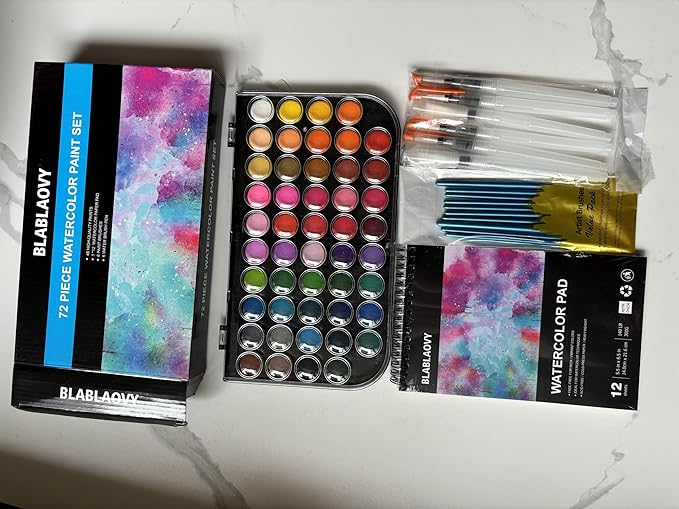Watercolor Paint, 48 Colors Washable Paint Set, 6 Brush, 6 Refillable Water Brush Pen, Drawing Pad, Palette, Painting sets for Artists Beginners Adult, Water Color Paint Sets for Kids