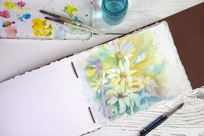 Wanderings Leather Watercolor Journal - 10x12.5 - Large Genuine Leather Album with Handmade Deckle Edge Paper for Watercolor Albums, Art Journal, Scrapbook, Sketchbook, Drawing Pad- 350 GSM