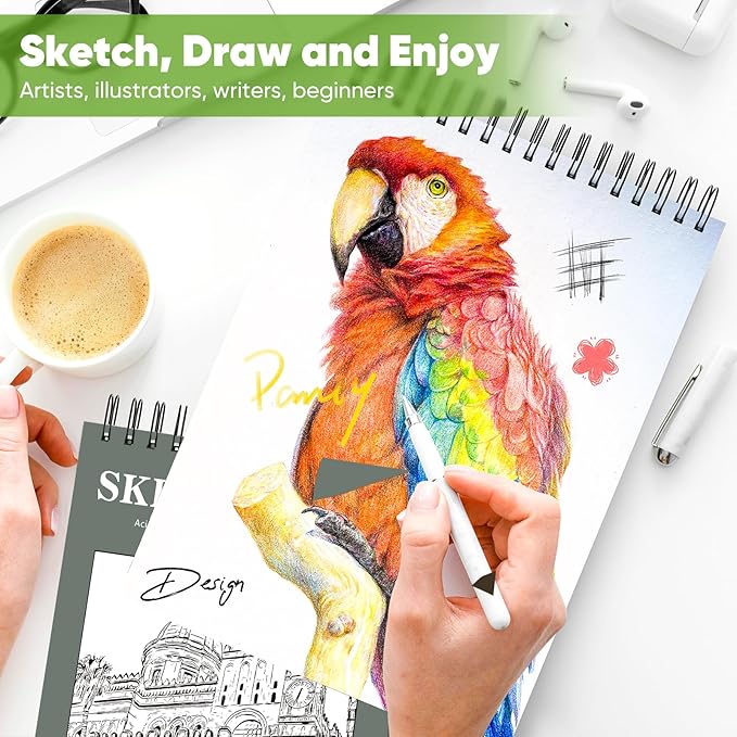 soucolor 9" x 12" sketch book, 1-pack 100 sheets spiral bound art sketchbook, acid free (68lb/100gsm) artist drawing book paper painting sketching pad, college essentials