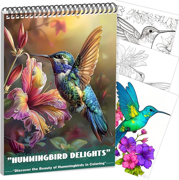 CKMOREL Humming Bird Adult Coloring Book Spiral Bound Mindfulness Adult Coloring Book for Women Relaxation Spiral Bound Lay Flat, Single-Sided Print with 24 Pages, Anxiety Relief Gifts Relaxation