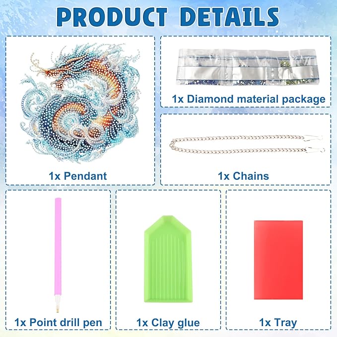 DOMROM Dragon Diamond Art Hanging Kit for Adult, Special Shaped Rhinestone, 5D Diamond Art Painting Window Pendants, Home Wall Art Hanging Kits, Double Sided Hanging Ornament 5.1x7.6in