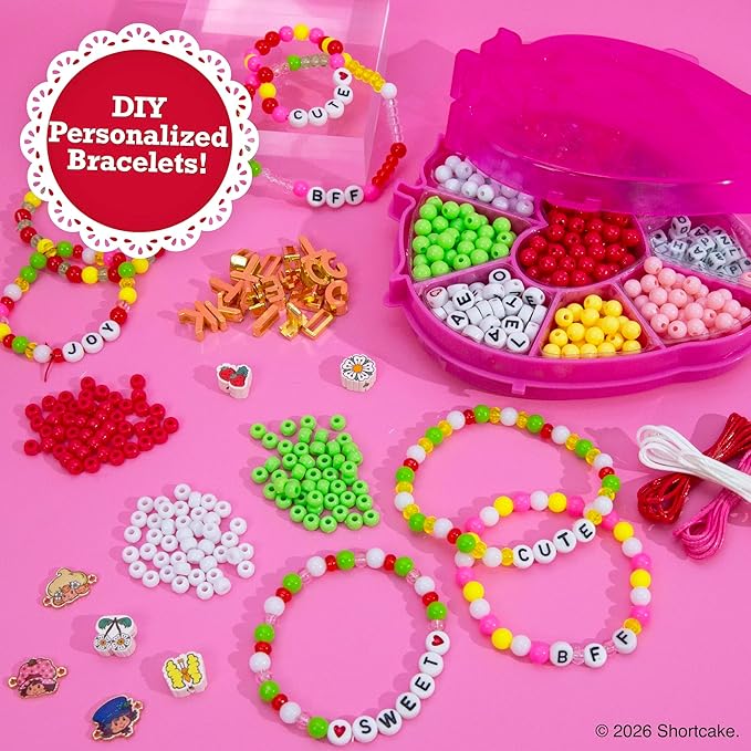 Strawberry Shortcake™ Rainbow Jewelry, DIY Friendship Bracelet Kit, Create Over 15 Accessories, Includes Beads, Metal Charms, Cording, Strawberry-Shaped Bead Case