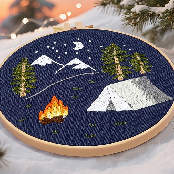 Crafmanoe Christmas Embroidery Kits for Beginners Adults, Hand Embroidery Starter Kits, Christmas Cross Stitch Kits for Beginners Craft Kits for Adults Women, Embroidery Hoops, Thread & Video Tutorial