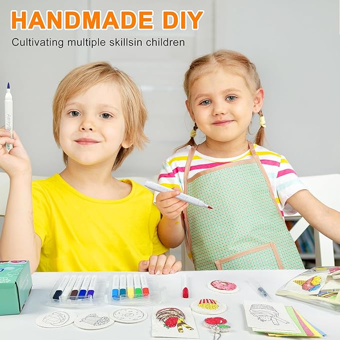 56 pcs Magic Foam Texture Painting Kit, 3D Puffy Paint Kit Including 32 Pcs Magic Foam Paper, 12 Colors Brush Tip Acrylic Paint Markers, Diy Painting Gifts For Boys And Girls' Birthday Parties