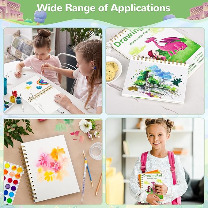2-Pack Elvendreth Water Color Paper Pad 5x5 Inch 30 Sheets Cold Press Paper (140lb/300gsm),Spiral Bound/Tear Line Watercolor Sketchbook for Smaller - Sized Exercises or Travel for Art Drawing Supplie