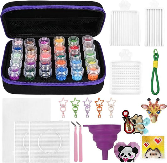 2.6mm Fuse Bead Kit, 30 Colors Perler Beads Kits Arts and Crafts Supplies for Adults, DIY Pixel Art Decorations for Room, Birthday Easter Hobbyist Gift (Purple Perler Bead Kit)