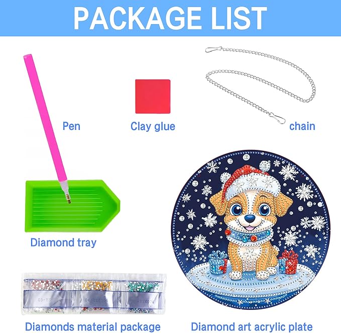 VAIIEYO Christmas Diamond Art Hanging Ornament, Dog Diamond Painting Suncatchers Window Hanging Kit with Chain, 7.5x7.5 inch Crystal Pendant Art Craft for Gift Home Wall Front Door Decoration