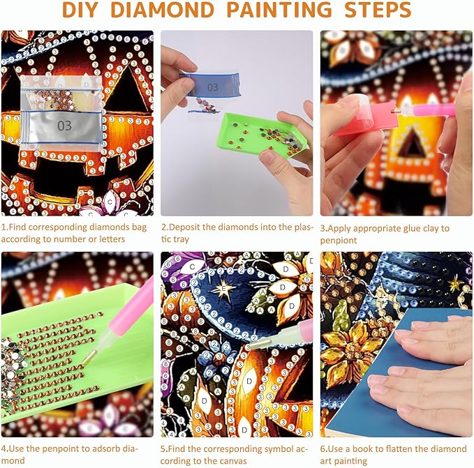 SENQAO Scary Pumpkin Diamond Art Hanging Kits for Adults, Acrylic Diamonds Painting Pendant Board Kit Halloween, Diamond Art Painting Window Pendants Home Garden Wall Hanging Kits Hanging Ornament
