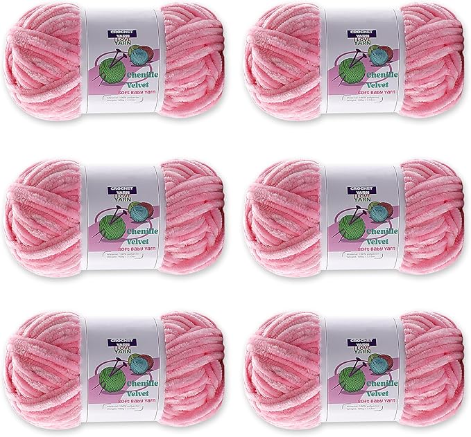 6 Skeins Velvet Chunky Yarn, Chenille for Crocheting and Hand Knitting, Blanket for Making Scarves and Knitting Projects - Amigurumi Crochet Yarns (6×3.5oz, 6×87.5yds)