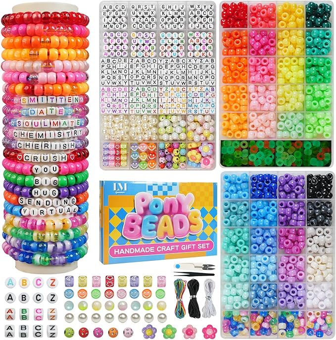 3 Boxes Bracelet Making Kit Pony Beads, 2400Pcs 55 Colors Jewelry Making Supplies for Friendship Bracelets, DIY Crafts with Elastic Cords, Gifts for Girls