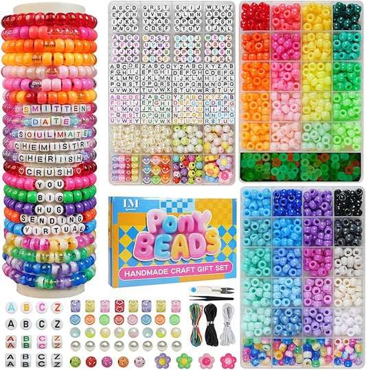 3 Boxes Bracelet Making Kit Pony Beads, 2400Pcs 55 Colors Jewelry Making Supplies for Friendship Bracelets, DIY Crafts with Elastic Cords, Gifts for Girls