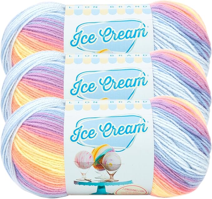 Lion Brand Yarn, Ice Cream Baby Yarn for Knitting, Crochet, and Crafts, Parfait, 3 Pack, DK Weight Colorful Acrylic Fiber for Baby Blankets, Hats, and Sweaters
