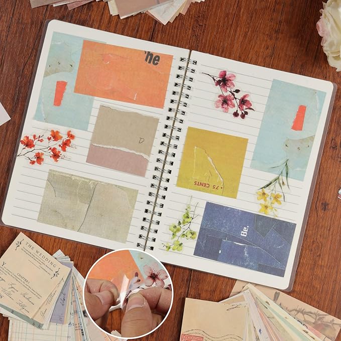 410 Pcs Vintage Scrapbook Paper, 6 Retro Journaling Scrapbooking Pape Supplies Kit includes 50 Sheet Flowers Stickers for Bullet Junk Planners Aesthetic Room Decor Wall Art Decorations Album Crafts