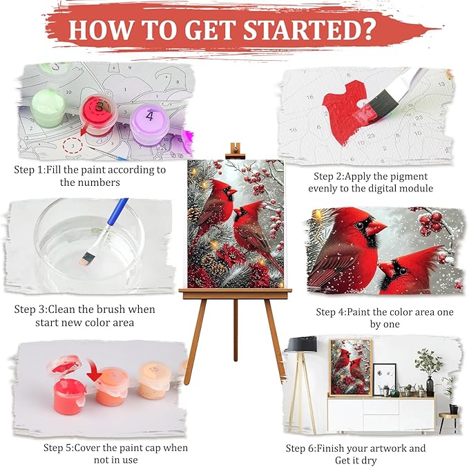 MAXBYE Cardinal Paint by Number, Snow Scene Adults' Paint by Number Kits, DIY Acrylic Paint Kit for Adults Beginners, Christmas Berries Oil Paint by Numbers Canvas for Home Wall Decor 12x16inch