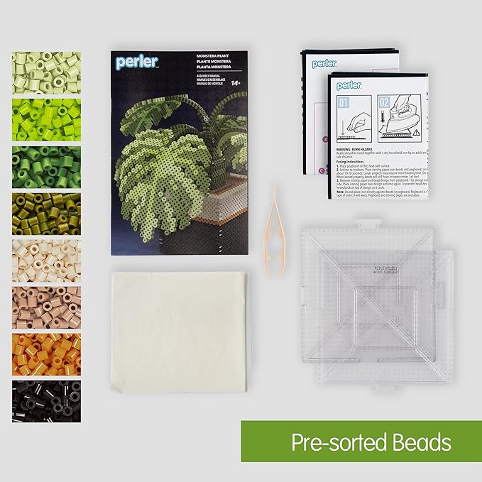 Perler 80-57234 Monstera Plant 3D Fused Bead Craft Activity Kit, Multicolor, 8007 Pieces