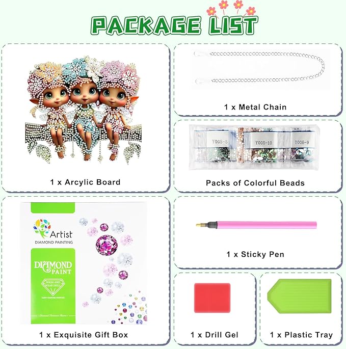 KEYIFA Fairy Diamond Painting Kit, DIY Elf Diamond Art for Adults, Diamonds Pendant Special Shaped Rhinestone Window Hanging Ornaments Home Garden Wall Door Decoration, 20cm Width