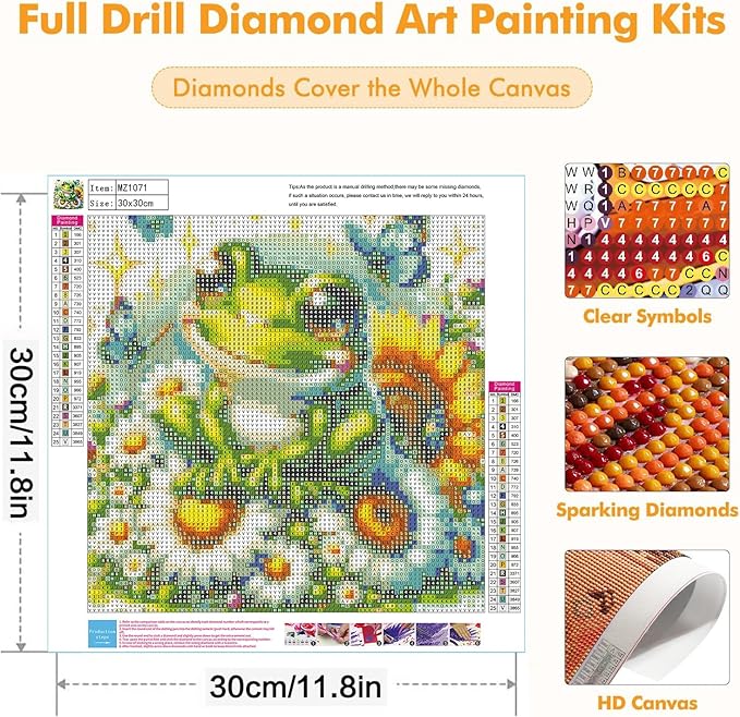 Axquilon Frog Diamond Art Kits for Adults - Diamond Painting Kits for Adults Beginner, DIY 5D Full Drill Frog Gem Art for Home Wall Decor 12x12 inch