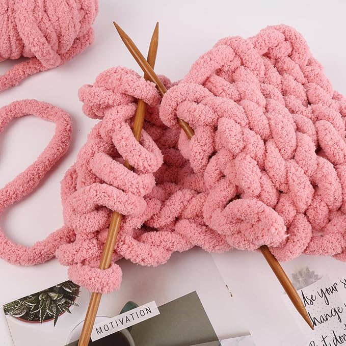 8 Jumbo Packs Chunky Chenille Yarn for Crocheting, 31.7 yds, 8 oz Each Skein Bulky Thick Fluffy Yarn for Knitting, Super Bulky Chunky Yarn for Hand Knitting Blanket, Soft Plush - Pink