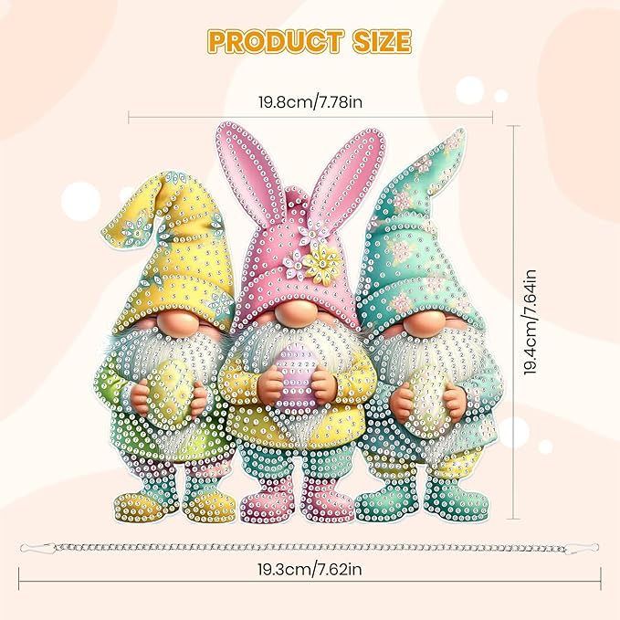 MOGTAA Easter Egg Diamond Art Hanging Kits for Adults Beginners, Gnomes Diamond Art Suncatchers, 5D Special Shape Diamond Painting Window Pendant Kit for Home Garden Wall Decor