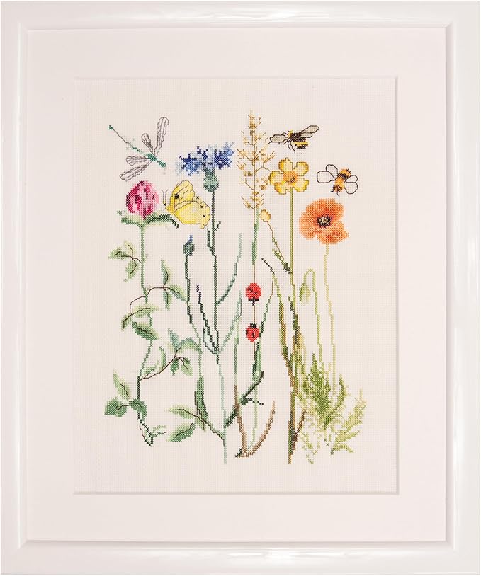Thea Gouverneur Wildflowers Cross Stitch Kits - Inspirational Crafts for Adults with 16 Count Aida, DMC Threads & Hoop - Create Beautiful Cross Stitch Art