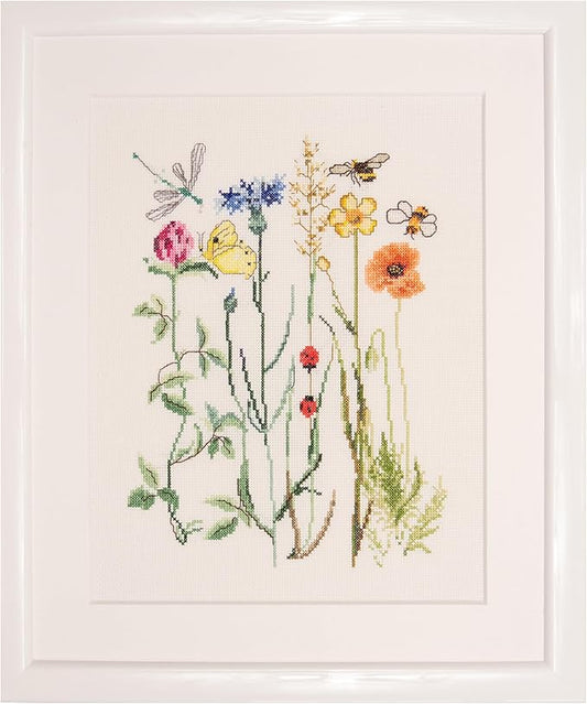 Thea Gouverneur Wildflowers Cross Stitch Kits - Inspirational Crafts for Adults with 16 Count Aida, DMC Threads & Hoop - Create Beautiful Cross Stitch Art