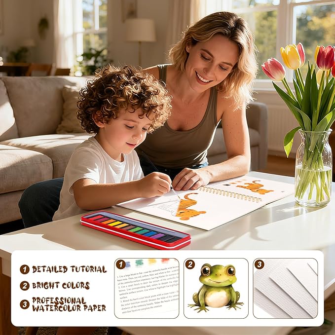 Watercolor Workbook for Adults, Beginner Friendly Watercolor Painting Kit Animals Water Coloring Book, Nature-Themed Practice Art Gift Water Color Paint Book with Palette and Brush