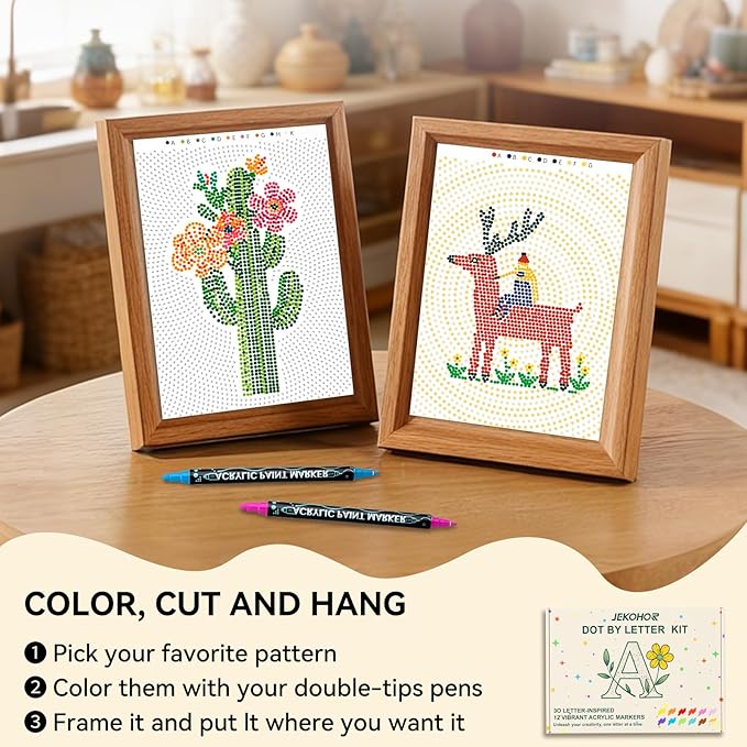 Coloring Book,Dot By Letter Art Meditations with 12 PCS Acrylic Markers,Mindfulness Adult Coloring Book-Relaxing,Anti-Stress,30 Pattern Activity Coloring Books for Adults,Dot Art for Adults-Landscapes