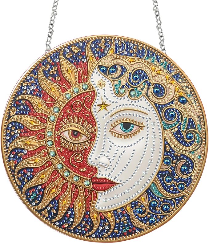 SKRYUIE Moon Hanging Diamond Art Kits for Adults Pendant Suncatcher, Special Shaped Crystal DIY Pearl Diamond Painting Kit, Gift for Mother Spring Summer Window Wreath Decor 7.88 x 7.88 Inch D8