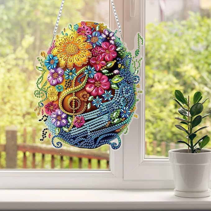 HEIBAGO Easter Diamond Art Hanging Kits for Adults, Diamond Art Suncatchers Egg, 5D Special Shape Diamond Painting Pendant, DIY Window Ornament Gifts for Home Garden Door Wall Decor 8.3 x 8.3 Inch
