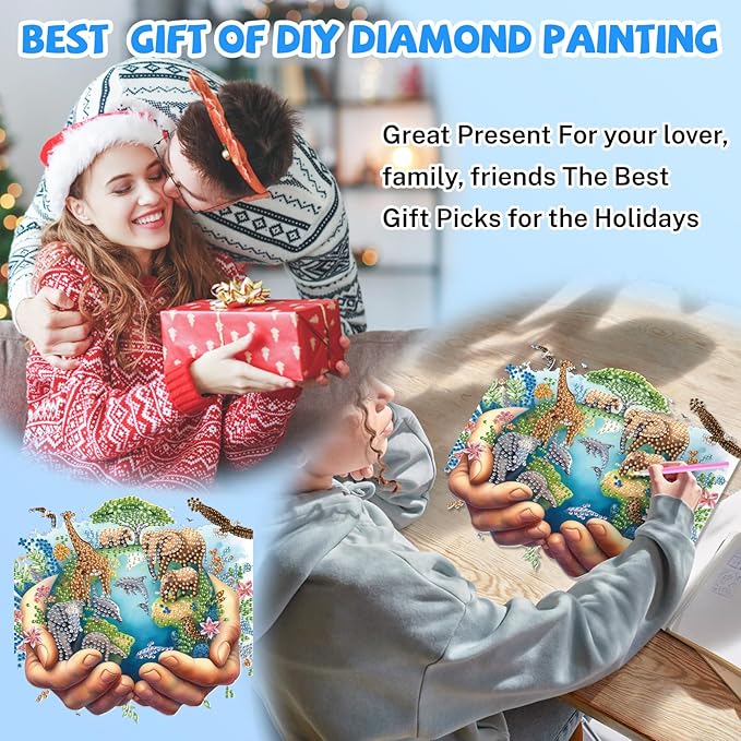 Bowetile Protect the Earth Diamond Art Hanging Kits for Adults, Diamond Art Suncatchers Earth, 5D Special Shape Diamond Painting Pendant Window Ornament Gifts for Home Wall Garden Decor