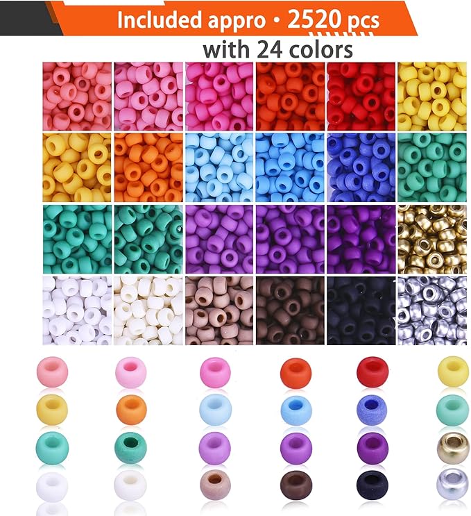 greentime pony beads kit, 2800 pcs opaque matte bead for bracelets crafts kandi beads hair bead for braids frosted beading kit for bracelet making friendship necklace diy crafts (9mm 24colors)