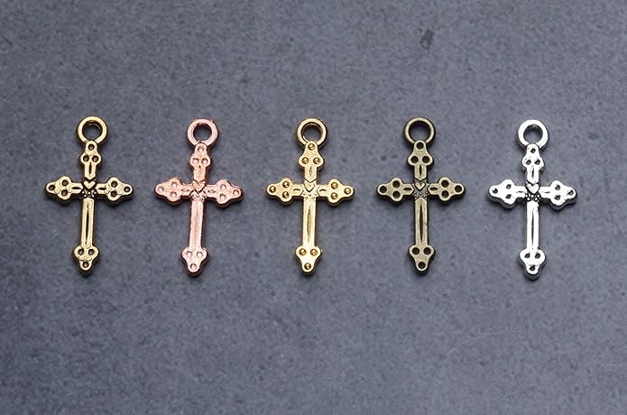 50 Pcs Vintage Crucifix Pendants Beading Charms with Hole Small Chic Elegant Metal Religious Bulk Cross for Jewelry Making Kit DIY Bracelet Necklace Earring Keychain Accessories Supplies