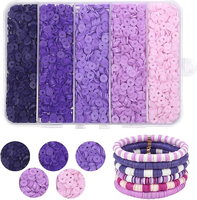 3500pcs Purple Clay Beads for Bracelets Making 6mm Heishi Beads Polymer Flat Round Disc Clay for Jewelry Making Purple Bead Crafts