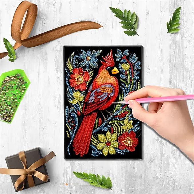 Bird Diamonds Painting Notebook for Adults, A5 Diamond Art Journal and DIY Sketchbook, Diamond Art Kit Supplies,Gift for Beginners, Craft Lovers, Artists. (Bird3)