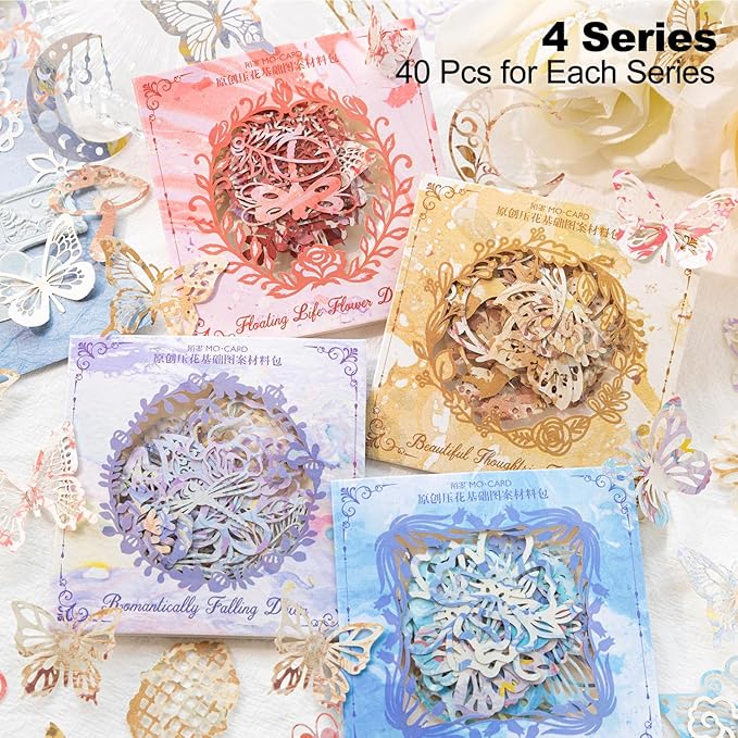 160Pcs Artistic Hollow-Cut Scrapbook Papers, Vintage-Style Decorations for Journaling, DIY Journaling Kits, Junk Journal Supplies