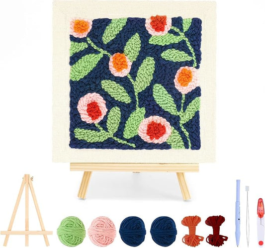 frartoold Punch Needle Kit for Adults Beginners, Plant Theme Embroidery Craft Kit，Embroidery kit Frame，Punch Needle Plants，Embroidery Kits for Beginner，Home Decor Gift Idea, (Art Deco, Green