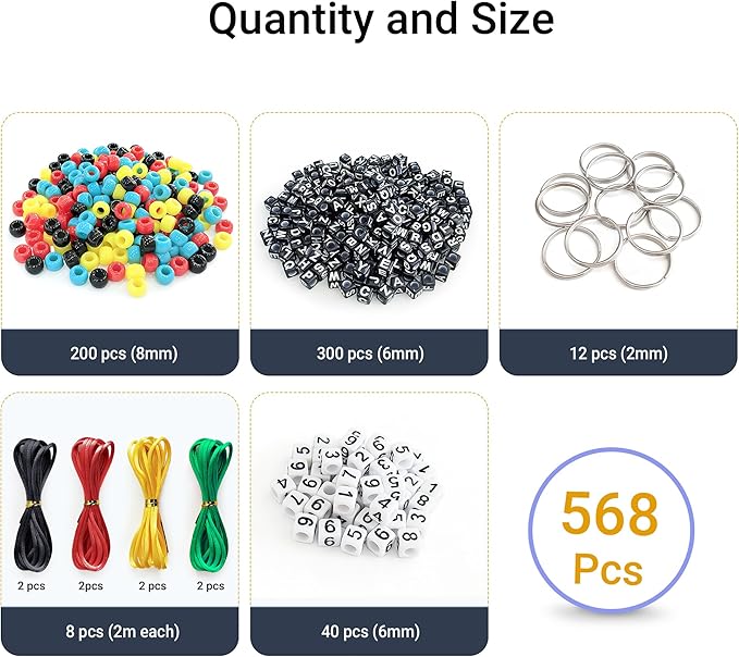 BIGCOMER 568Pcs DIY Bead Keychain Making Kit – Alphabet Letter Beads & Key Rings Set – Custom Backpack Charms, Phone Straps & Arts Crafts Gifts for Kids & Adults