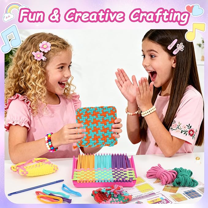 Weaving Loom Kit Toys Gift for Kids and Adults–DIY Arts and Crafts Beginner-Friendly Potholder Loom Kit with Loops Tools Funny Birthday Christmas Gifts Toys for Girls Ages 5 6 7 8-12 13 Years Old
