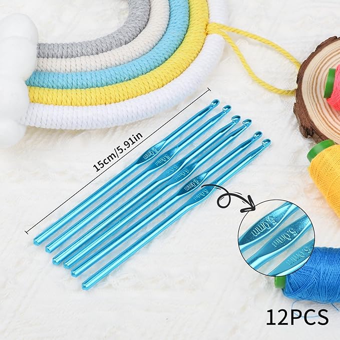 Abeillo 12PCS 5mm Crochet Hooks US Size H/8 Small Crochet Hook Set, Aluminum Crochet Needles for DIY Yarn Craft, Knitting Needles for Beginners Women Adults