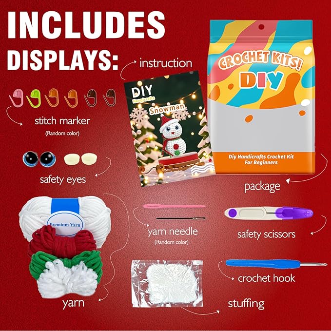 Kovarela Beginners Crochet Kit with Simple Crochet Yarn - with Step-by-Step Video Tutorials (Snow Man)