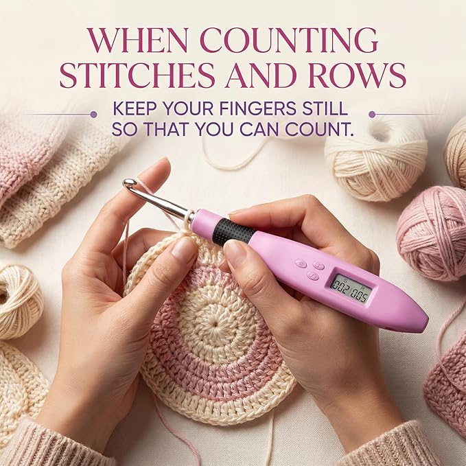 Counting Crochet Hook Set, 12-in-1 Light-Up Interchangeable Hooks with Digital Stitch/Row Counter (2.0–14.0 mm), Ergonomic Rechargeable Handle & Storage Case, Gift for Beginners & Experienced Crafters