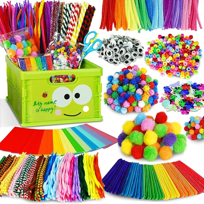 FUNZBO Easter Arts and Crafts Supplies for Kids - Craft Kits with Pipe Cleaners, Popsicle Stickers, Construction Paper, Pom Poms & Googly Eyes, Birthday Gifts for Girls & Boys Age 4+