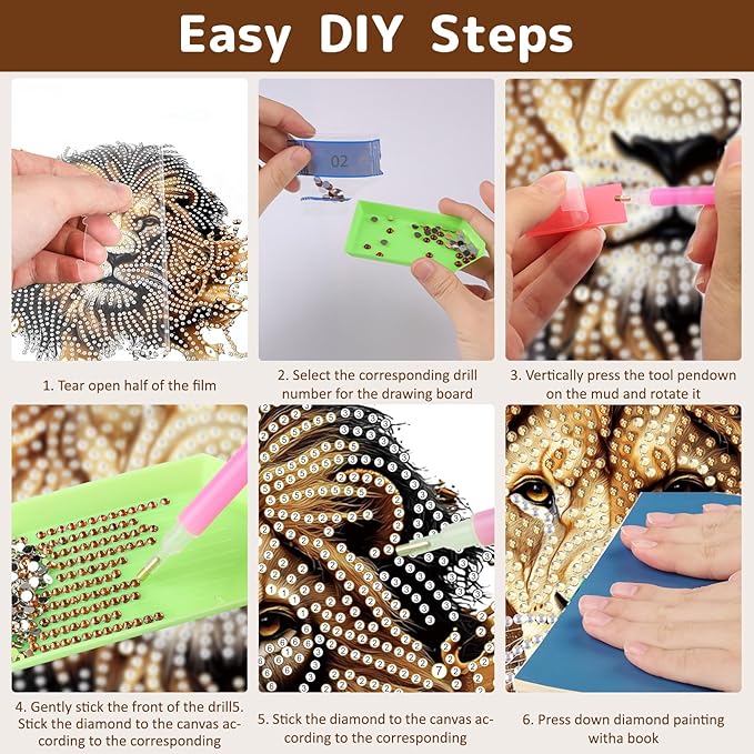 Genius maker Lion Diamond Art Hanging Kits for Adults, Animal Diamond Painting Pendant Kits, DIY Acrylic 5D Special Shaped Crystal Diamonds Gem Art Painting Ornament for Home Wall Decor Gift 8x8 Inch