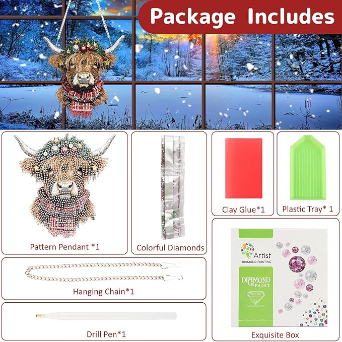 Genius maker Christmas Diamond Art Hanging Kits for Adults, Cow Diamond Painting Pendant Kits, DIY Acrylic 5D Special Shaped Crystal Diamonds Gem Art Painting Ornament for Home Wall Decor Gift