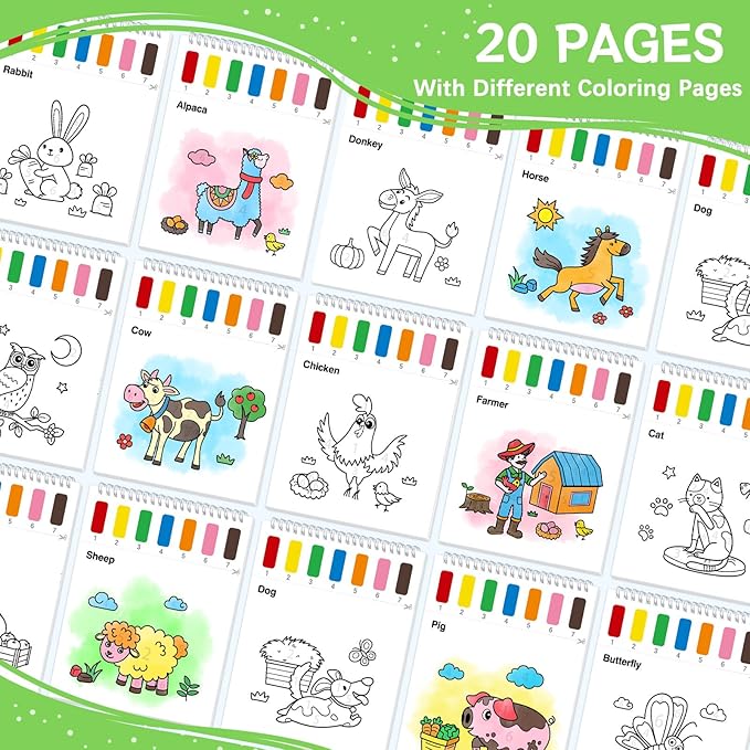 SOCOLER Paint with Water Coloring Books for Toddlers,Farm Theme Mess Free Watercolor Painting Papers for Kids Water Color Paint Kit Art Craft Birthday Gift for Ages 1-3, 4-8