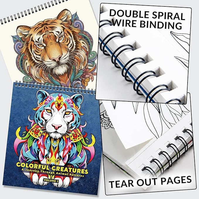 FUN LAVIE Adult Coloring Book - Mandala Animal Designs for Adults Relaxation and Teens Stress Relief, Spiral Bound Coloring Book for Women, Mindfulness Mandalas and Animal Patterns for Anxiety Relief