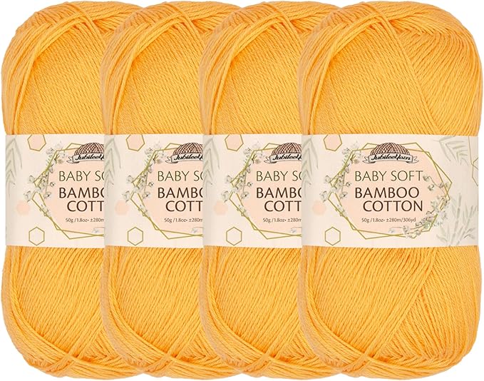 JubileeYarn Baby Soft Bamboo Cotton Yarn - 100g/Ball - Summer Sun - 4 Skeins