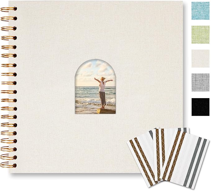 Vienrose 10X10 Inch DIY Scrapbook Album Linen Arch Window Photo Album 40 Blank Pages Scrap Book Photo Albums for Wedding Baby Shower, Beige