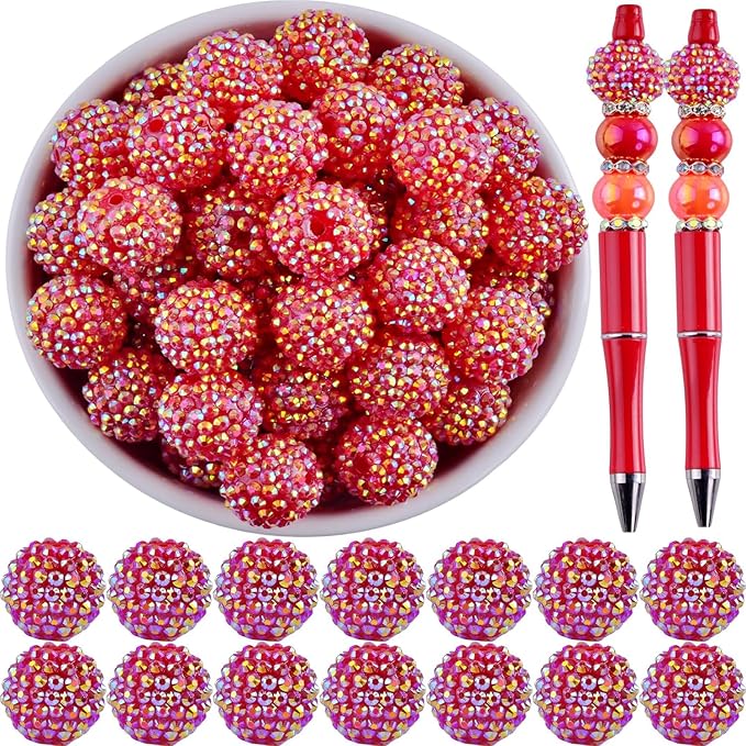 20mm Rhinestone Beads for Pens 20pcs Beaded Pens Beads Bling Glitter Suger Bugglegum Beads Large Balls Crystal Pen Beads for DIY Pens Keychain Making Suppliers Bulk